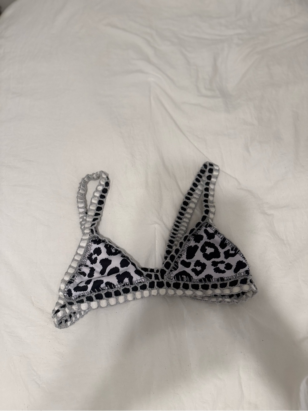 Leopard Print Triangle Bikini Top - Black & White